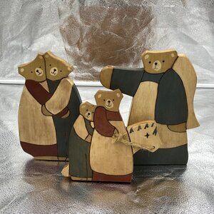 Vtg Wooden Bears Handmade Painted Folk Art Figures Primitive 80s Rustic Lot Of 3